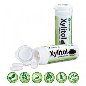 Produktbild von MIRADENT Xylitol Chewing Gum gr&uuml;ner Tee